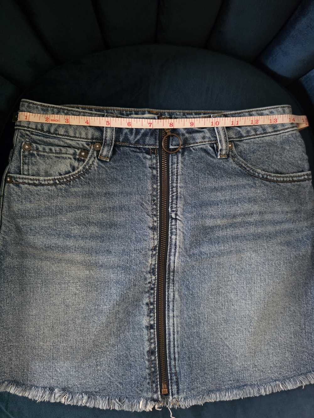 We The Free Light Blue Denim Zip-Front Mini Skirt Size 25 - Picture 5 of 6